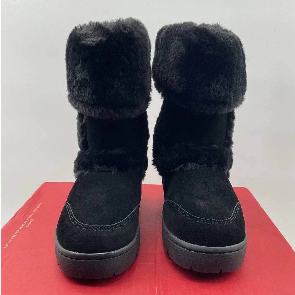 Style & Co Witty Black Suede Faux Fur Trim Mid-Calf Winter Boots Womens 6M